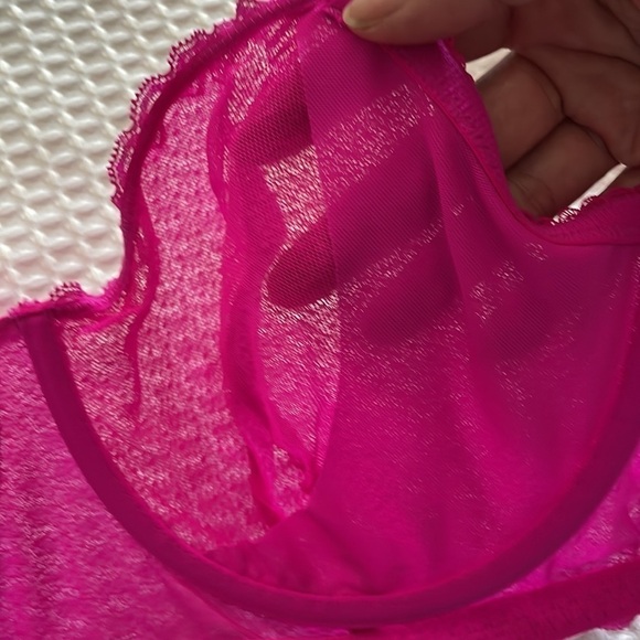 Auden Bra 34C Hot Pink Barbiecore Fairycore Mesh Stretchy Adjustable Sheer Wired - Picture 7 of 11